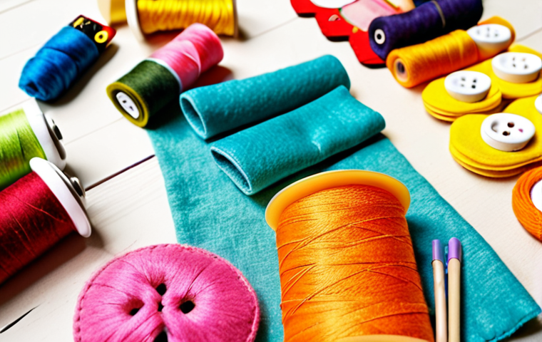**

> A close-up shot of various craft materials laid out on a table: colorful cotton fabric swatches, felt pieces, super soft short plush, PP cotton filling, embroidery thread spools, buttons of different sizes and shapes, a zipper, velcro strips, and a glue stick.  The scene is brightly lit and suggests a DIY crafting project. Focus on texture and color.

**