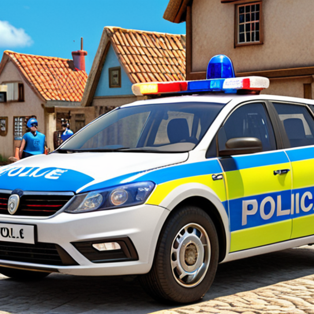 **

Polly the police car leading his rescue team with a bright, optimistic expression, helping villagers in need. Emphasize teamwork and positive attitude. Background: Brooms Town.

**