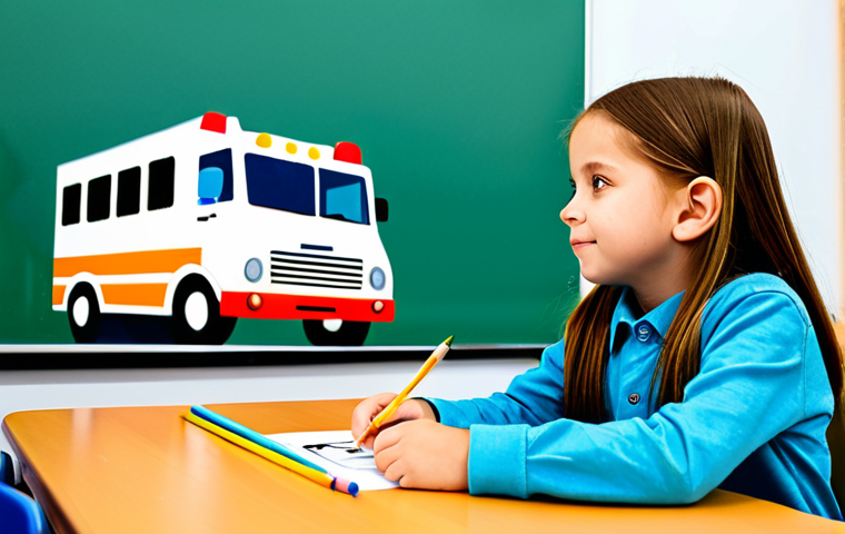A young child, approximately 7 years old, with a thoughtful and gentle expression, sitting at a bright, child-friendly table. They are looking at a colorful drawing of a stylized rescue vehicle team, reflecting on the importance of learning from mistakes. The child is fully clothed in a modest, comfortable long-sleeved shirt and trousers. The background is a clean, well-lit classroom or play area with soft natural light. The overall mood is calm and reflective. Professional photography, high quality, perfect anatomy, correct proportions, natural pose, well-formed hands, proper finger count, natural body proportions, safe for work, appropriate content, fully clothed, family-friendly.