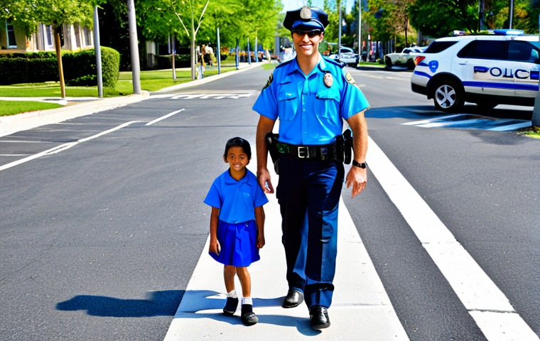 Polli-Inspired Police Officer**

"A brave and kind police officer in a bright blue uniform, assisting children at a school crosswalk, fully clothed, appropriate attire, safe for work, professional, perfect anatomy, correct proportions, natural pose, sunny day, friendly atmosphere, family-friendly"

**