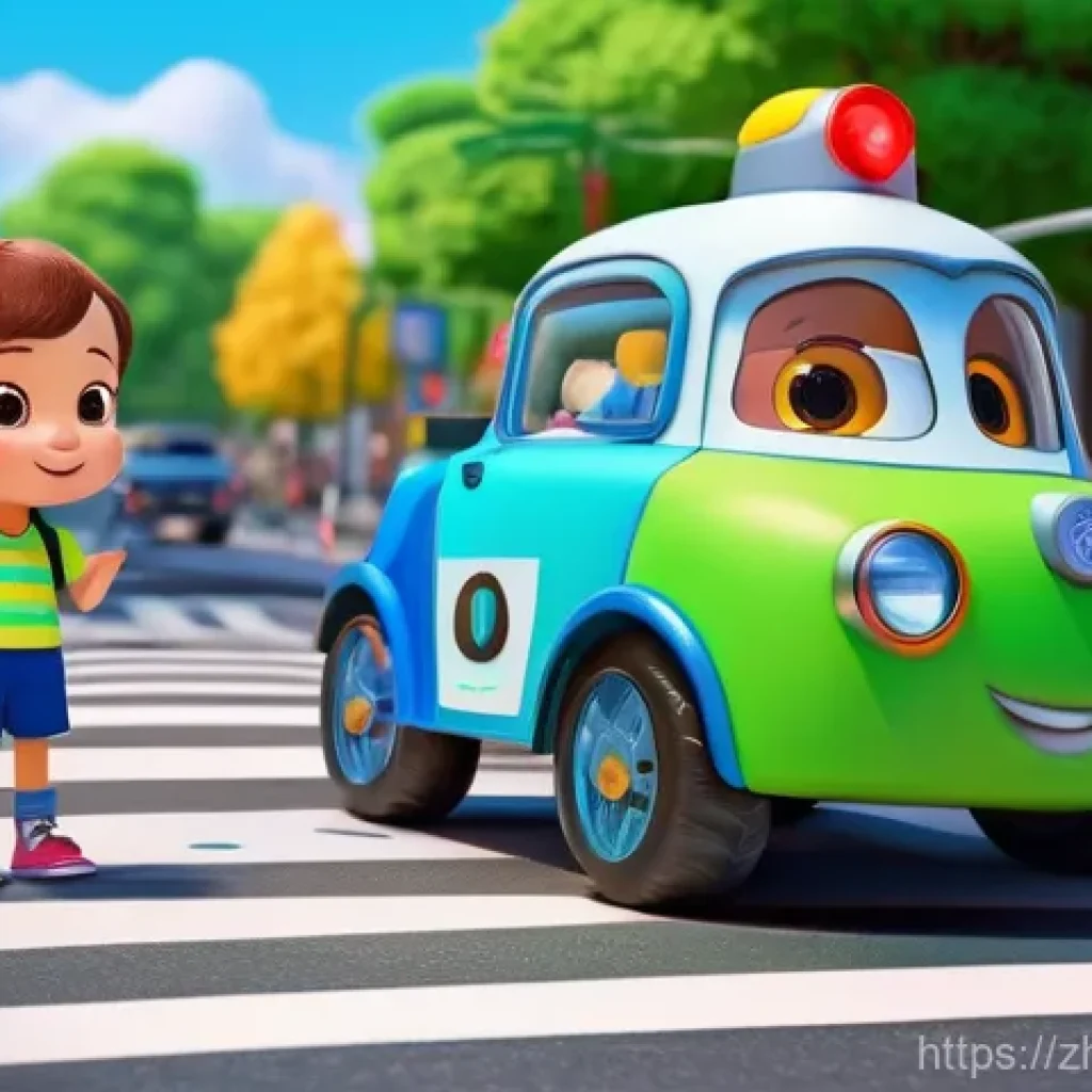 로보카폴리 어린이 반응 - **Prompt: "A vibrant, animated scene depicting Robocar Poli, the police car, standing calmly at a co...