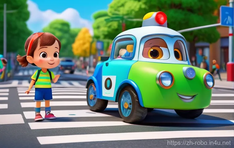 로보카폴리 어린이 반응 - **Prompt: "A vibrant, animated scene depicting Robocar Poli, the police car, standing calmly at a co...