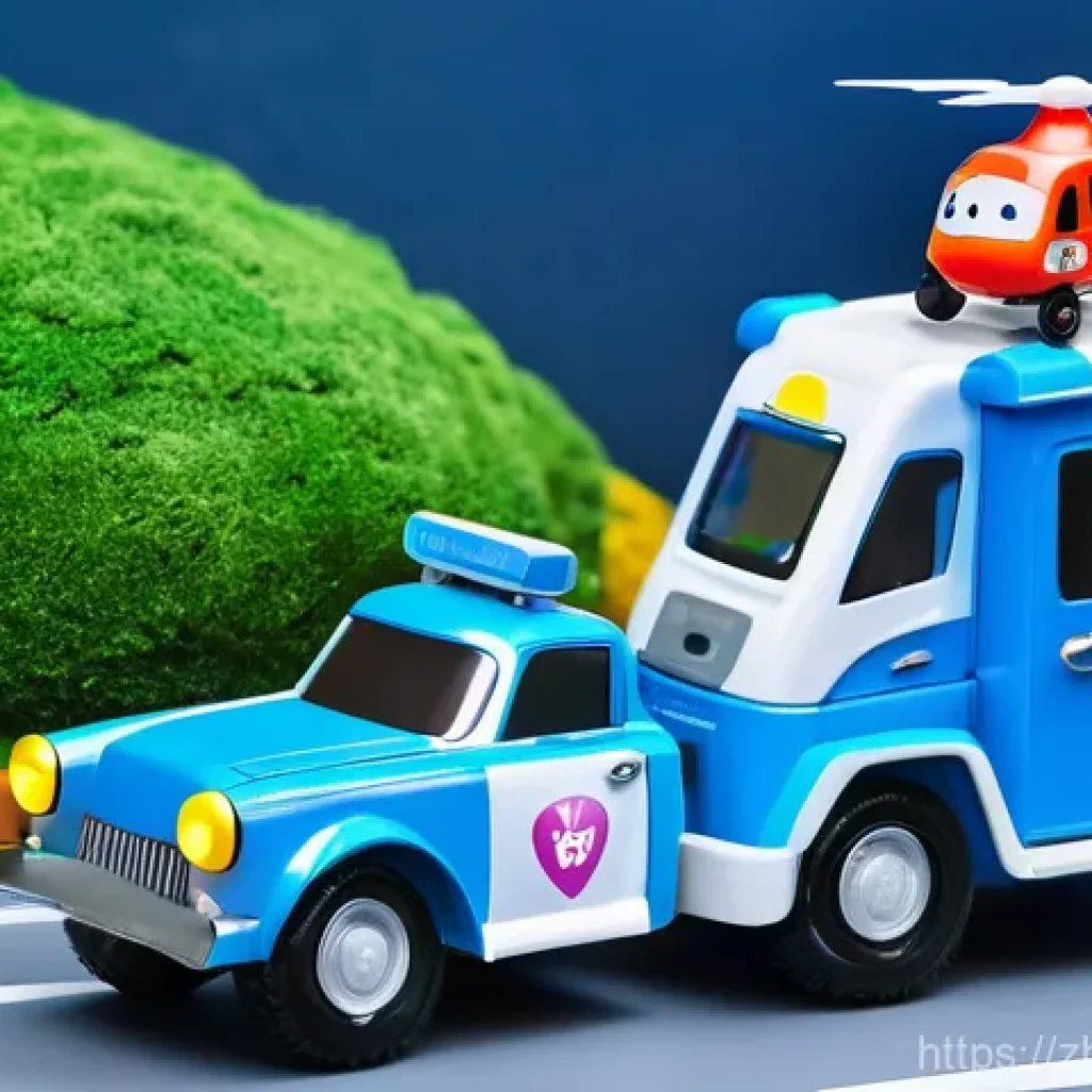 로보카폴리 장면 분석 - **Prompt:** A vibrant, animated scene depicting the "Robocar Poli" rescue team (Poli, Roy, Amber, He...