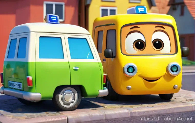 로보카폴리 장면 분석 - **Prompt:** A vibrant, animated scene depicting the "Robocar Poli" rescue team (Poli, Roy, Amber, He...