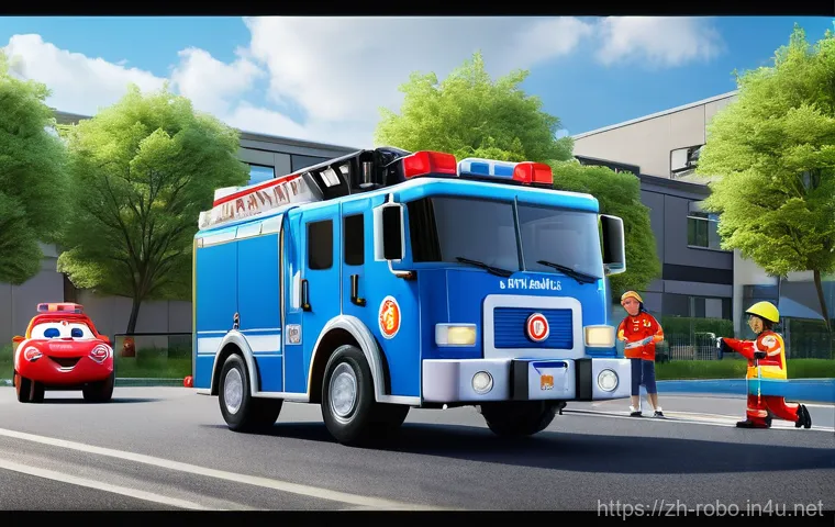 로보카폴리 리뷰 콘텐츠 - **"A vibrant and dynamic scene in Brooms Town on a bright, sunny day, featuring the Robocar Poli res...