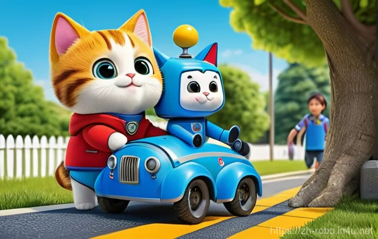 로보카폴리의 애니메이션 스타일 - A vibrant, high-saturation, simple cartoon style image featuring the core "Robocar Poli" characters:...
