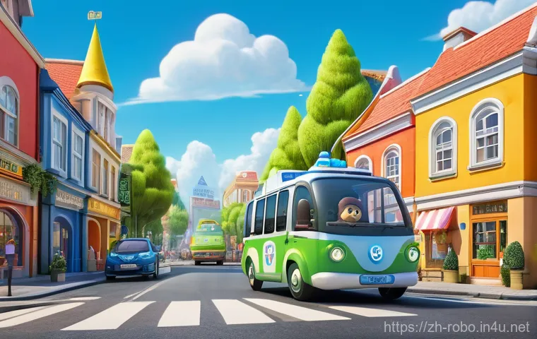 로보카폴리의 애니메이션 스타일 - A dynamic cartoon image in the style of "Robocar Poli," depicting Poli and Roy in their agile robot ...