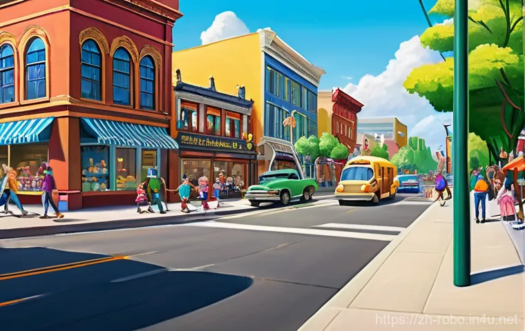 로보카폴리 브룸스타운 지도 - **Prompt:** A vibrant, animated scene showcasing a modern rescue team headquarters building with sle...