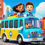 로보카폴리와 어린이의 공감대 - A vibrant and colorful animated scene featuring diverse rescue vehicles as anthropomorphic character...