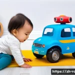 로보카폴리 관련 상품 평가 - A bright and cheerful children’s playroom scene featuring a toddler wearing a diaper playing safely ...