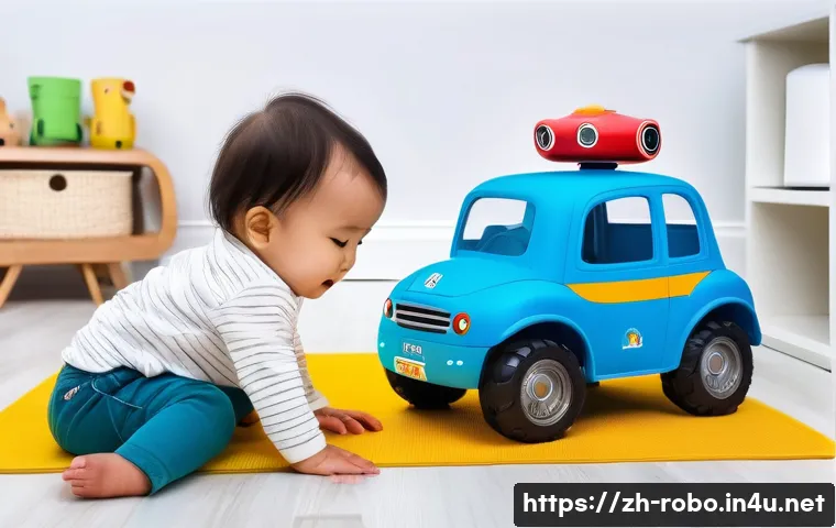 로보카폴리 관련 상품 평가 - A bright and cheerful children’s playroom scene featuring a toddler wearing a diaper playing safely ...