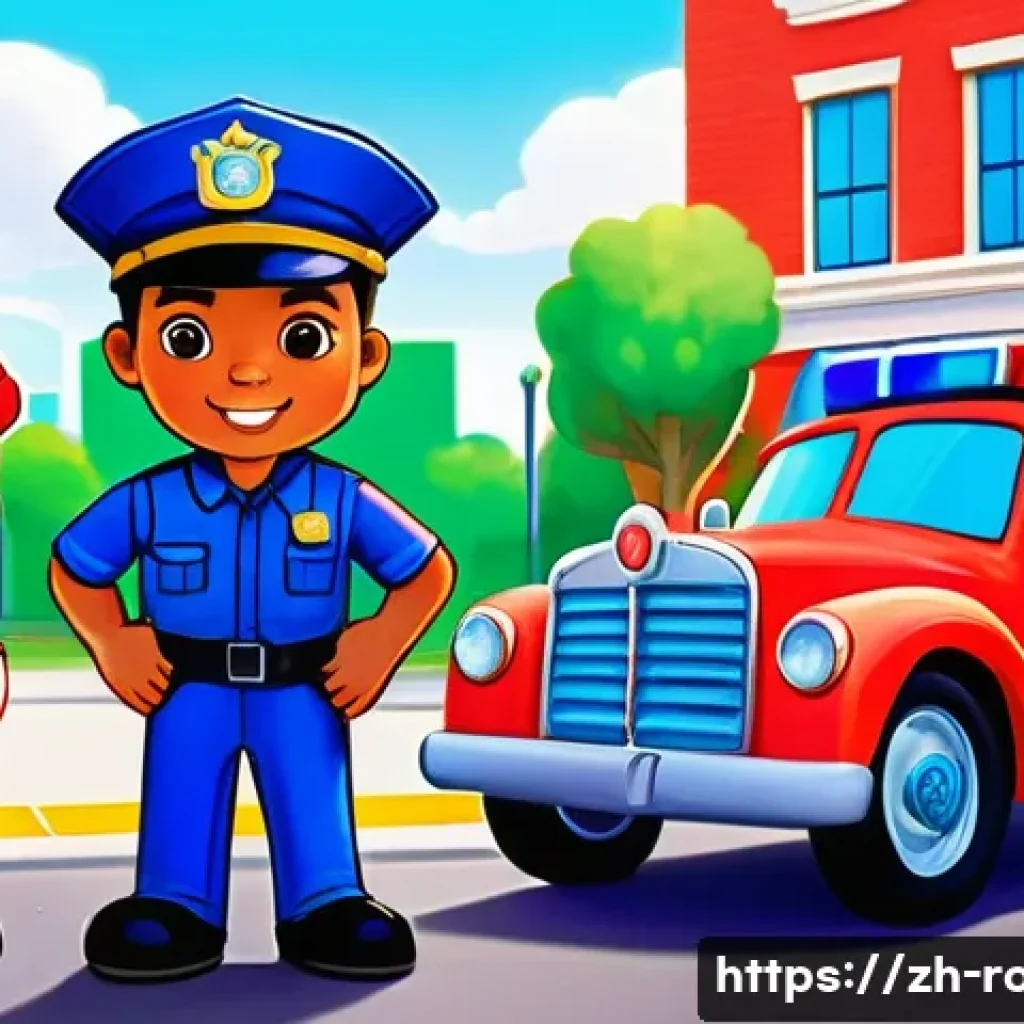 로보카폴리 공식 홈페이지 - A vibrant and colorful scene featuring Poli the blue police car with a friendly face, wearing a cute...