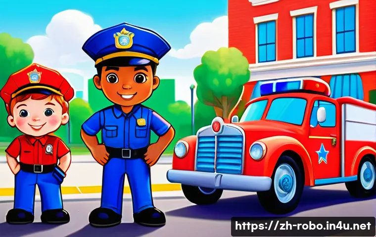 로보카폴리 공식 홈페이지 - A vibrant and colorful scene featuring Poli the blue police car with a friendly face, wearing a cute...