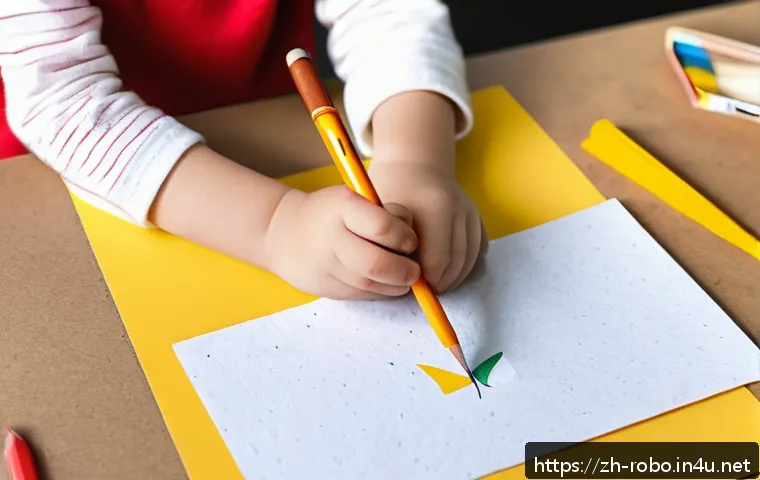 로보카폴리 페이퍼토이 - A cozy and bright crafting workspace featuring a child carefully assembling a paper model using medi...