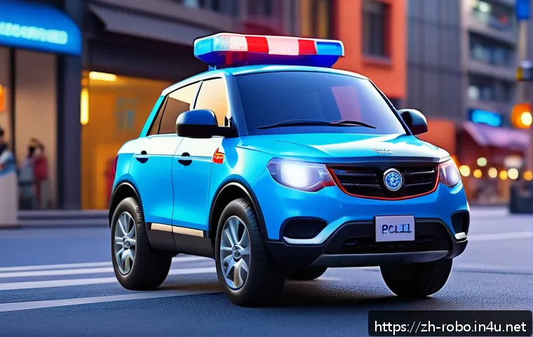 로보카폴리의 캐릭터 심리 분석 - A detailed scene featuring Poli, the brave and calm police car character from Robocar Poli, standing...