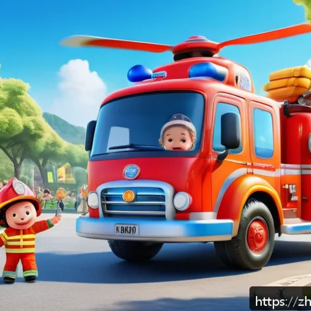 로보카폴리 테마파크 - A vibrant and colorful children’s theme park scene featuring lifelike cartoon characters such as a b...
