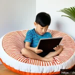 로보카폴리와 어린이 문학 - A vibrant, colorful children's reading corner in a modern Chinese home, filled with a diverse collec...