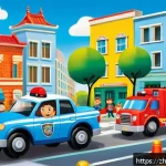 로보카폴리 스티커북 - A vibrant and colorful children&rsquo;s sticker book scene featuring a playful combination of police cars ...