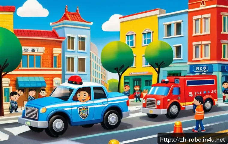 로보카폴리 스티커북 - A vibrant and colorful children&rsquo;s sticker book scene featuring a playful combination of police cars ...