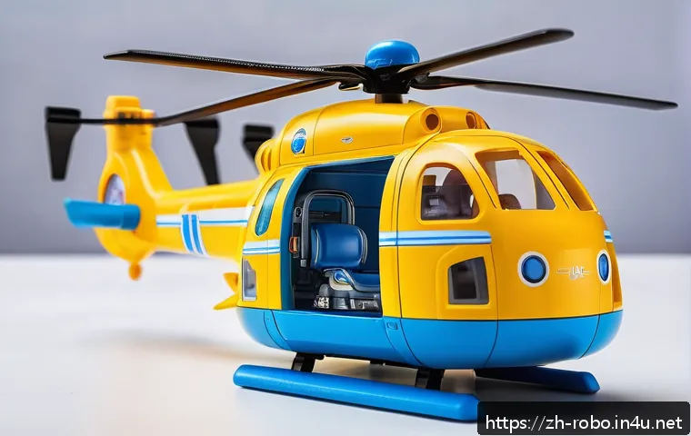 로보카폴리 헬리 장난감 - A detailed close-up of a Robocar Poli helicopter toy with smooth, rounded edges and vibrant blue and...