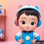 로보카폴리 팬아트 제작 과정 - A detailed fan art scene of Poli from Robocar Poli, depicted in a nostalgic childhood setting with w...
