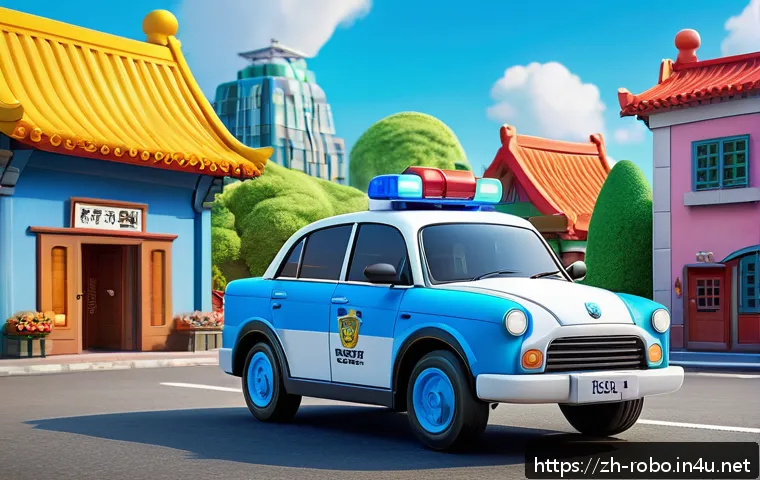 로보카폴리 10주년 행사 - A vibrant 3D scene depicting the core rescue team from Robocar Poli, featuring Poli as a strong and ...