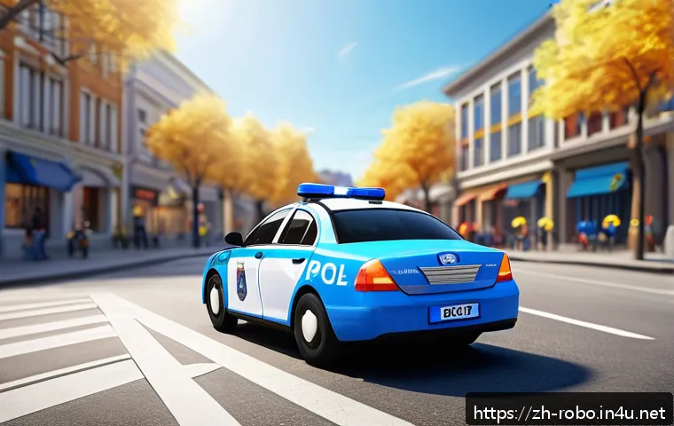 로보카폴리 제작사 인터뷰 - A colorful, friendly police car character named Poli inspired by a sleek police cruiser, featuring l...